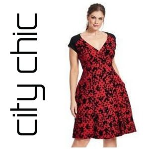 🎉✨HP🎊Fit & Flare Flocked Velvet Accent Dress